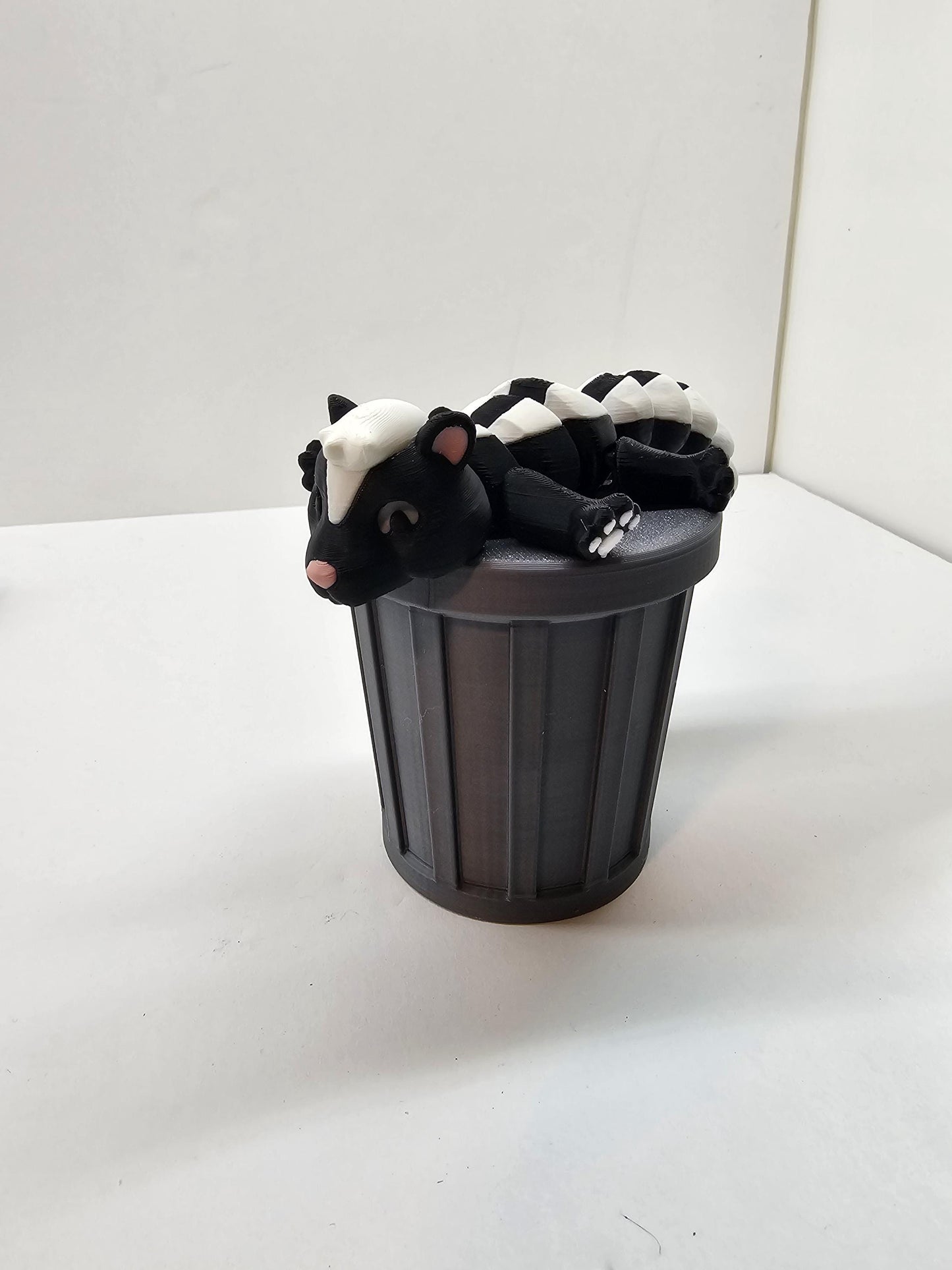 Opossum Raccoon Skunk with Trash Can or Stump