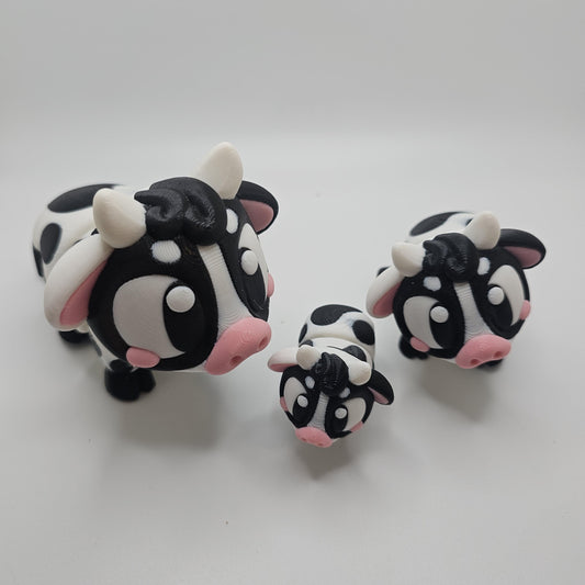 3D Printed Bright-Eyed Cow Figurine – Multiple Sizes & Colors