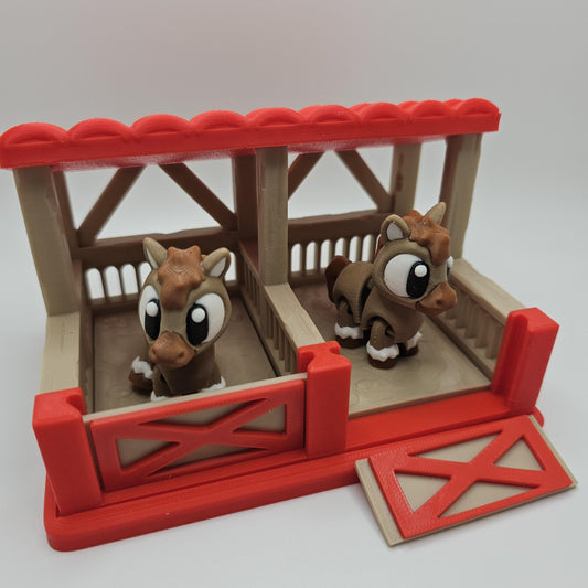 3D Printed Bright-Eyed Horses & Stable Playset – Farm Toy Display