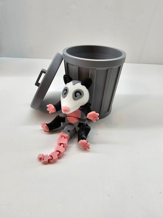 Opossum Raccoon Skunk with Trash Can or Stump