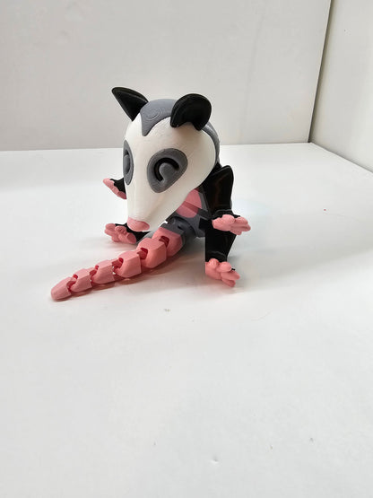 3D Printed Opossum with optional Trash Can or Log/Stump Container