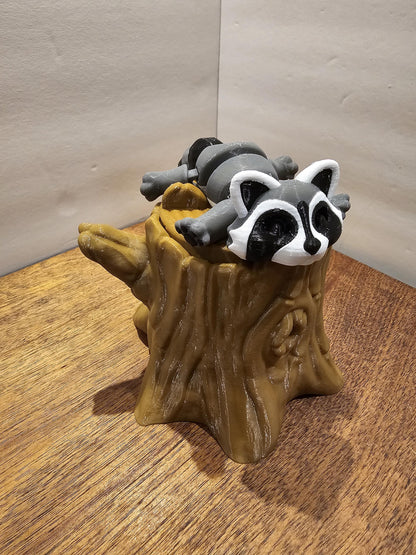 Opossum Raccoon Skunk with Trash Can or Stump