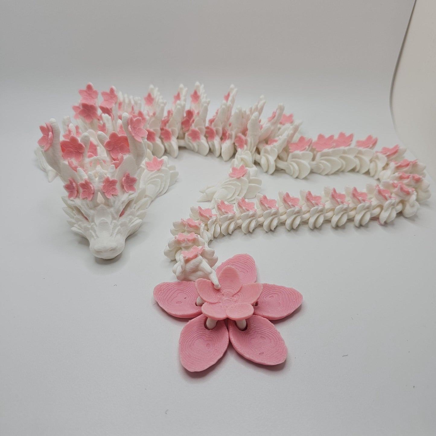 Cherry Blossom Dragon – 3D Printed Articulated Dragon by Cinderwing3D – 23” Long – Customizable Colors