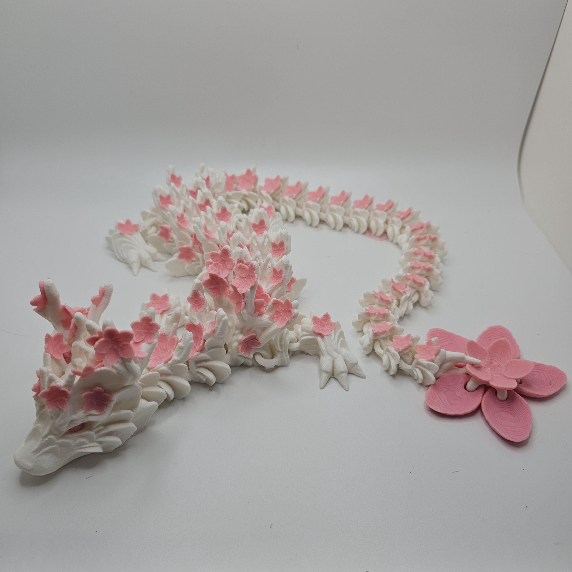 Cherry Blossom Dragon – 3D Printed Articulated Dragon by Cinderwing3D – 23” Long – Customizable Colors