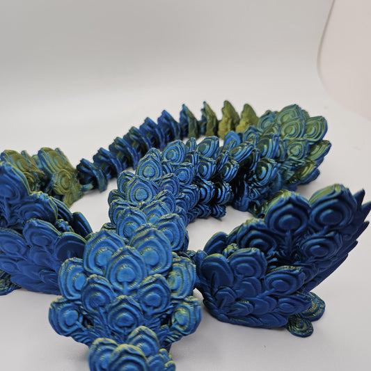 3D Printed Peacock Winged Dragon – 22 Inches Long – Designed by Cinderwing3D – Custom Colors