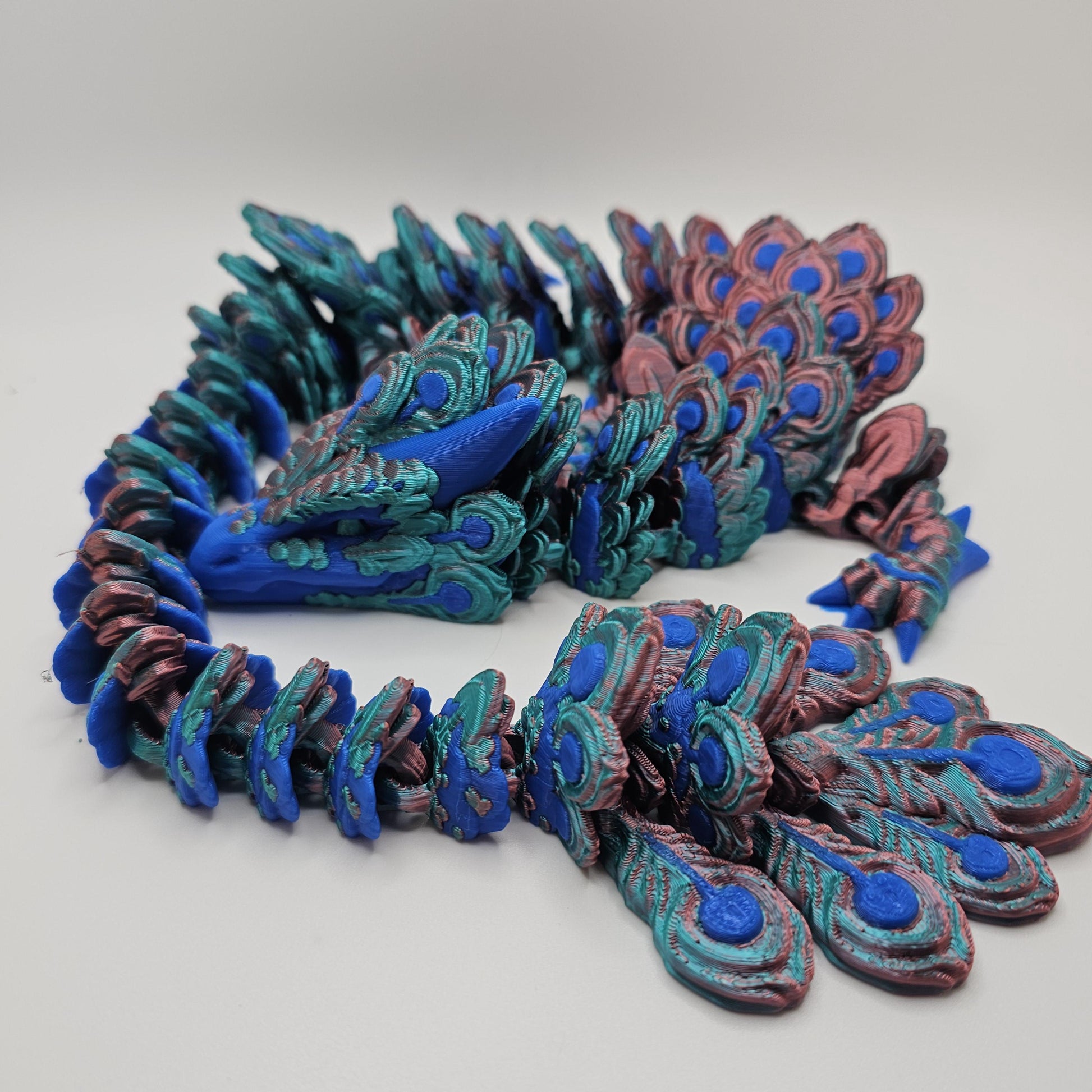 3D Printed Peacock Dragon – 22 Inches Long – Designed by Cinderwing3D – Custom Colors