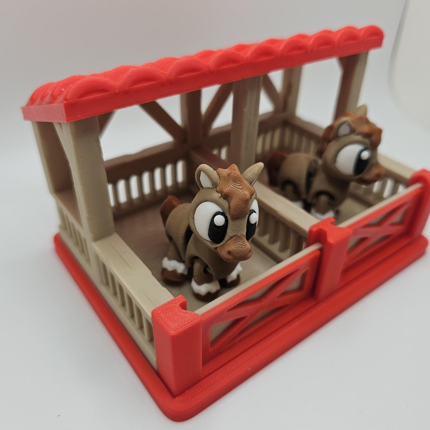 3D Printed Bright-Eyed Horses & Stable Playset – Farm Toy Display