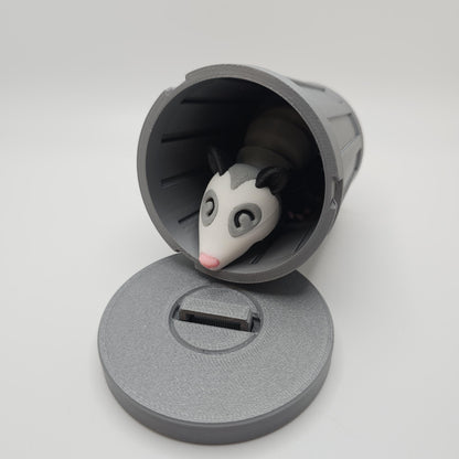 3D Printed Opossum & Trash Can Figurine Set