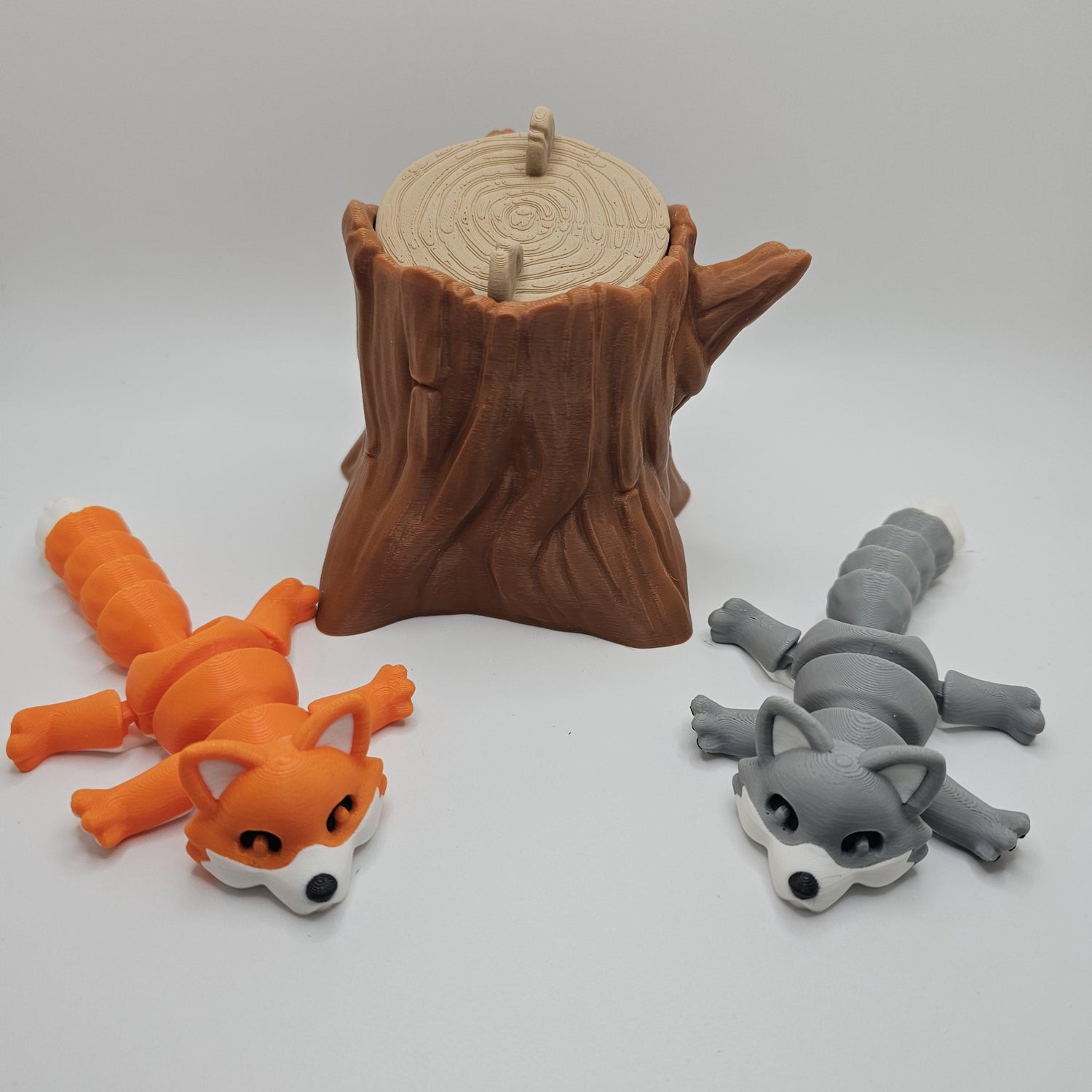 3D Printed Fox Figurine with Optional Tree Stump Container