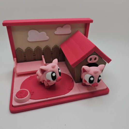3D Printed Bright-Eyed Piglets & Playset – Farm Animal Set