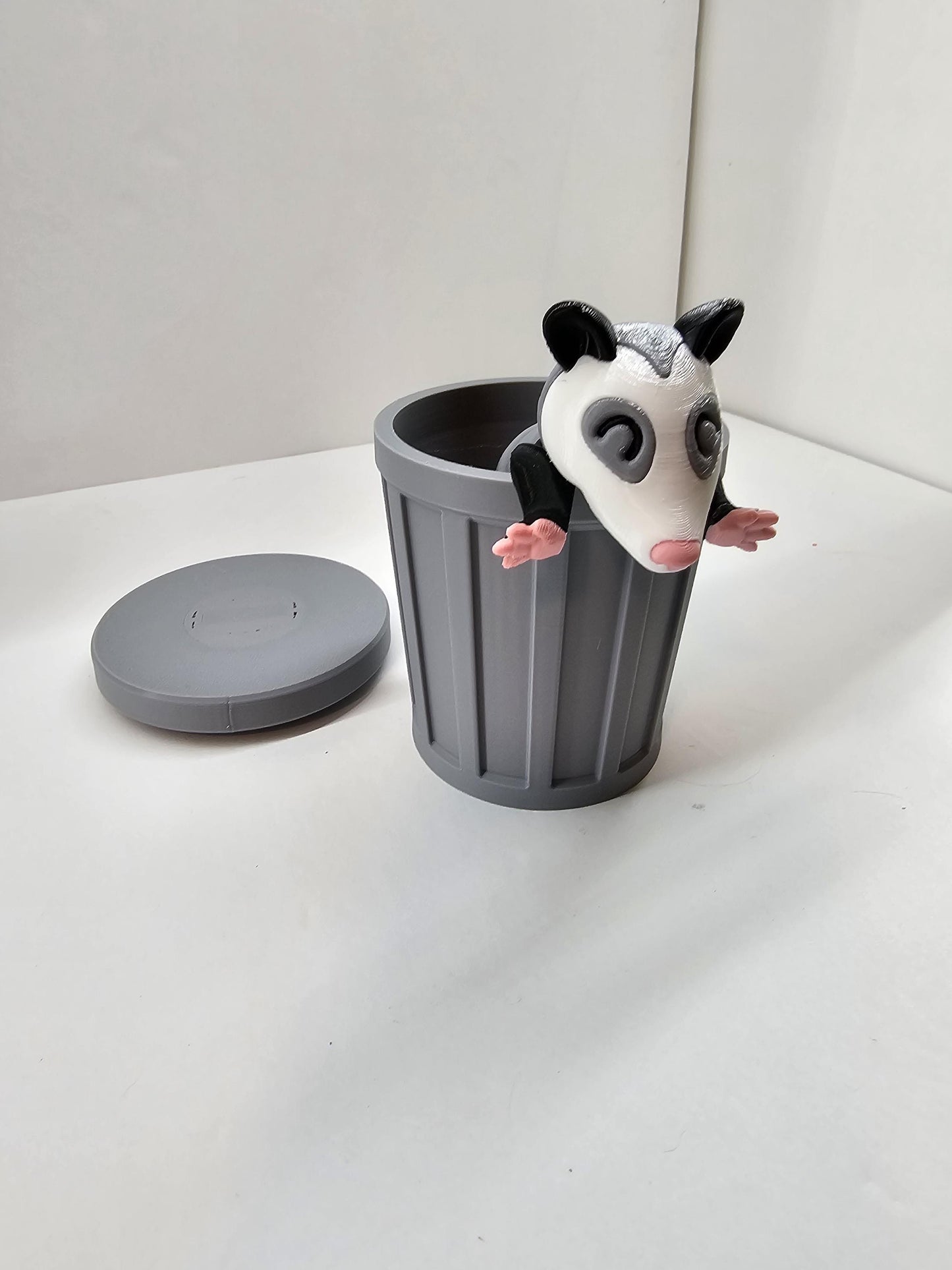 3D Printed Opossum & Trash Can Figurine Set
