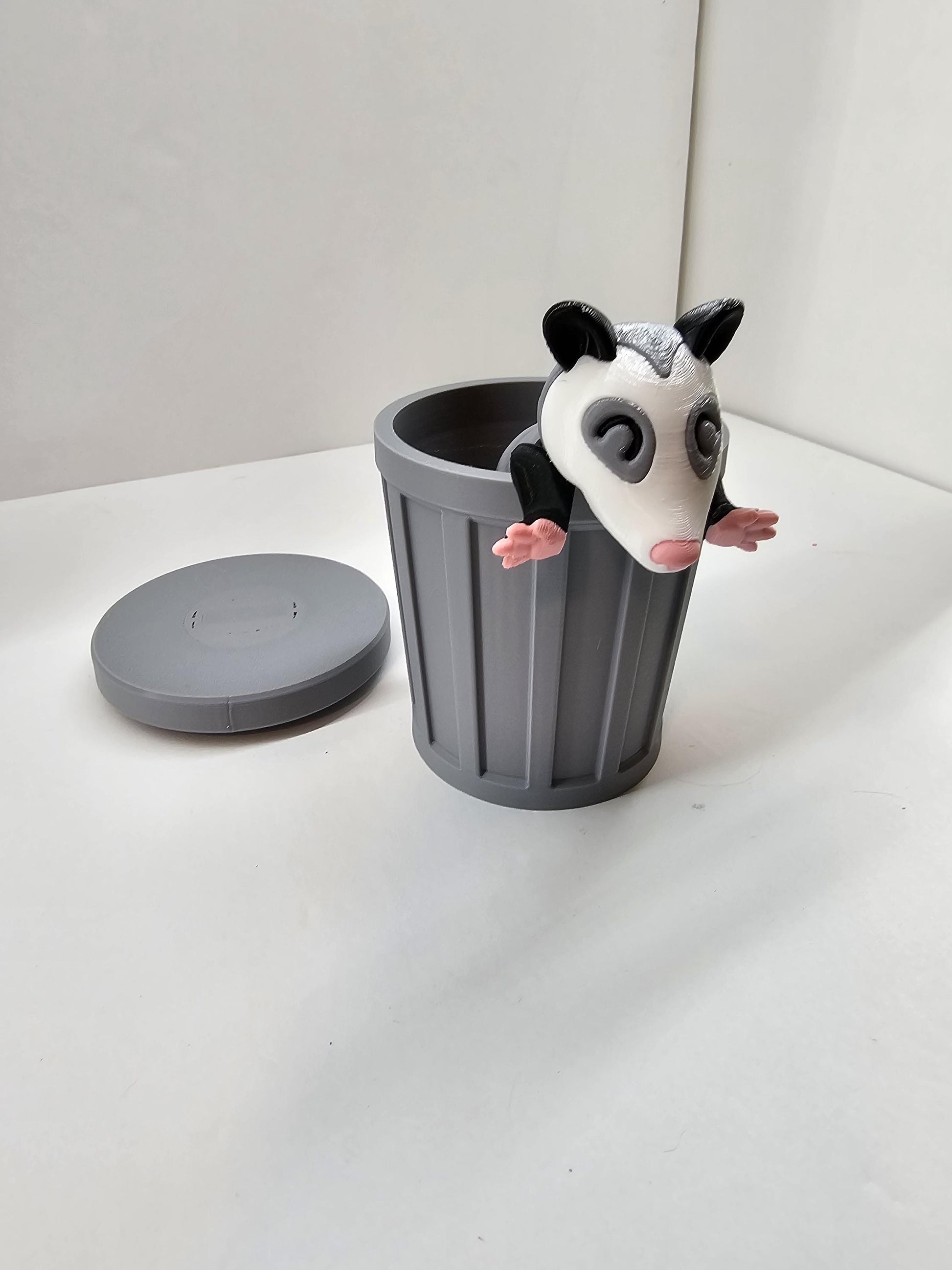 3D Printed Opossum & Trash Can Figurine Set