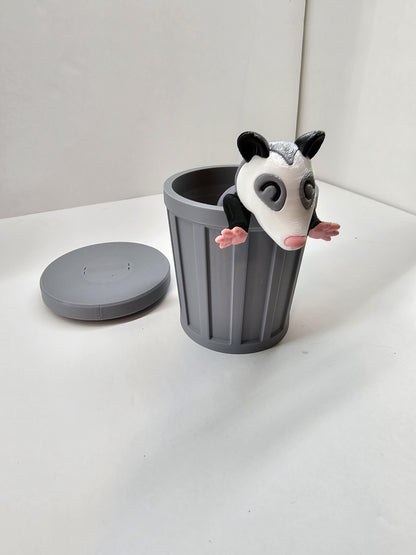 3D Printed Opossum & Trash Can Figurine Set
