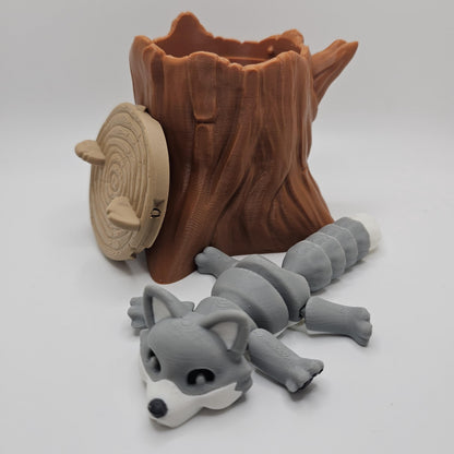 3D Printed Fox Figurine with Optional Tree Stump Container