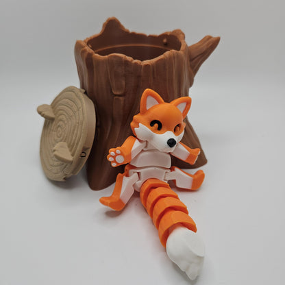 3D Printed Fox Figurine with Optional Tree Stump Container