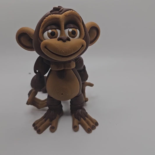 3D Printed Articulated Monkey – Hangs by Hands or Tail – Designed by FrexiFactory