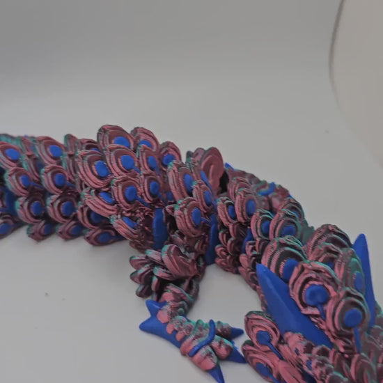 3D Printed Peacock Dragon – 22 Inches Long – Designed by Cinderwing3D – Custom Colors