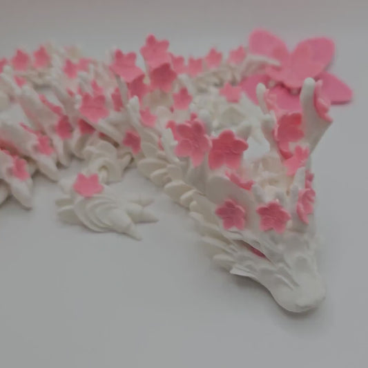 Cherry Blossom Dragon – 3D Printed Articulated Dragon by Cinderwing3D – 23” Long – Customizable Colors