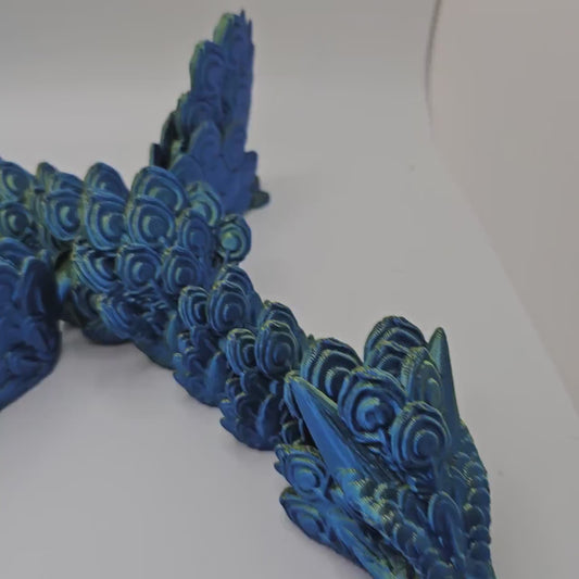 3D Printed Peacock Winged Dragon – 22 Inches Long – Designed by Cinderwing3D – Custom Colors